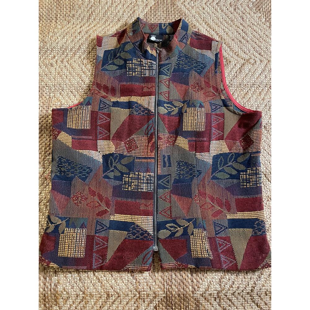 Vtg. 90s First Option Sleeveless Tapestry Vest SZ L